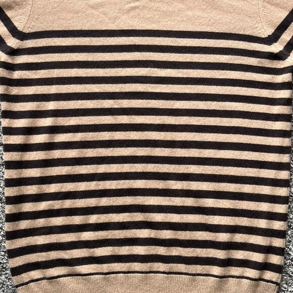 Saks Fifth Avenue Blouse Women XL Brown Black Striped 100% Cashmere Luxury Chic - Picture 5 of 7